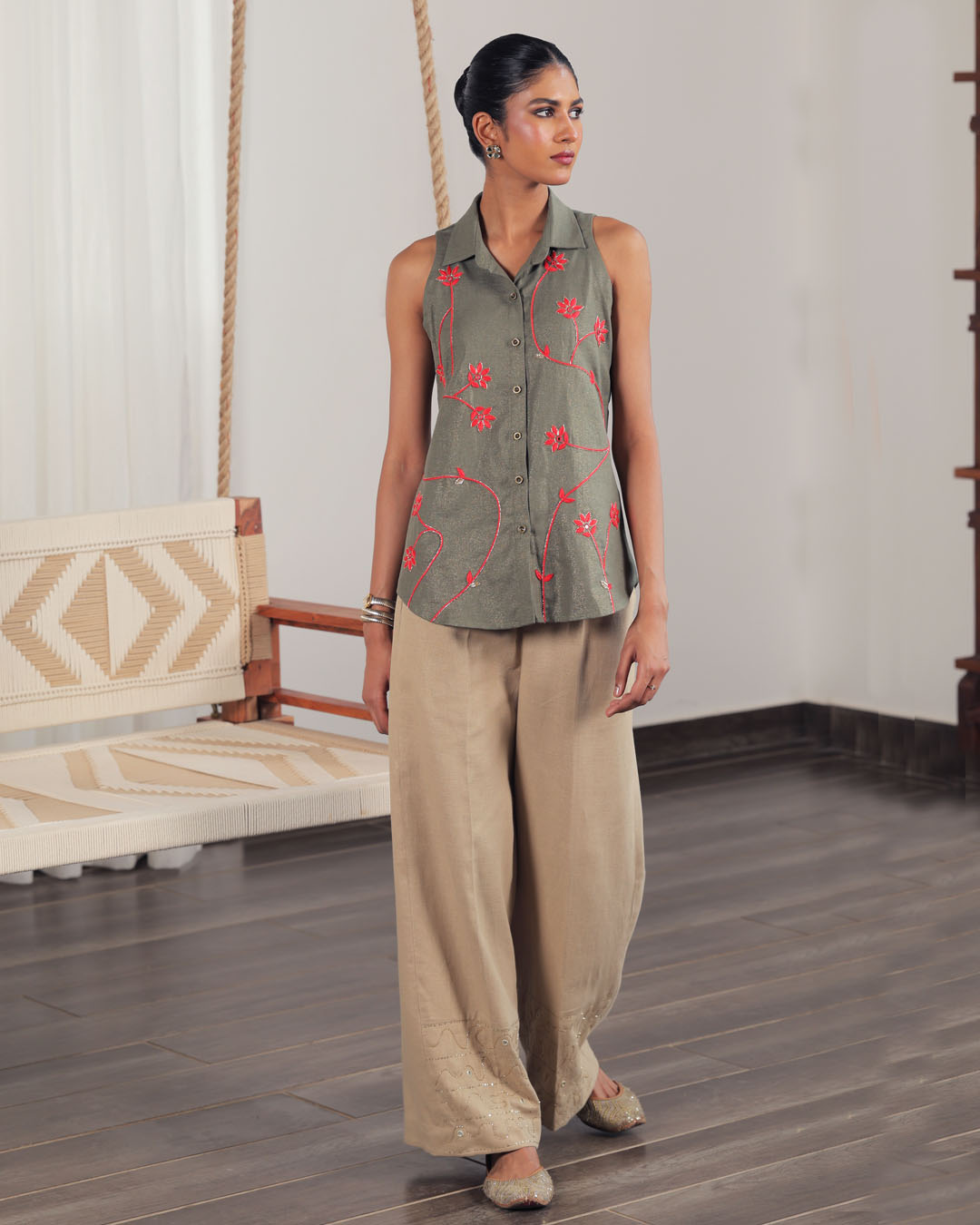 Ahalya Green Chikankari Co-ord Set