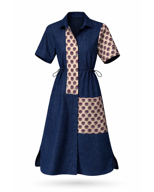 Ajrakh Blue Denim Dress