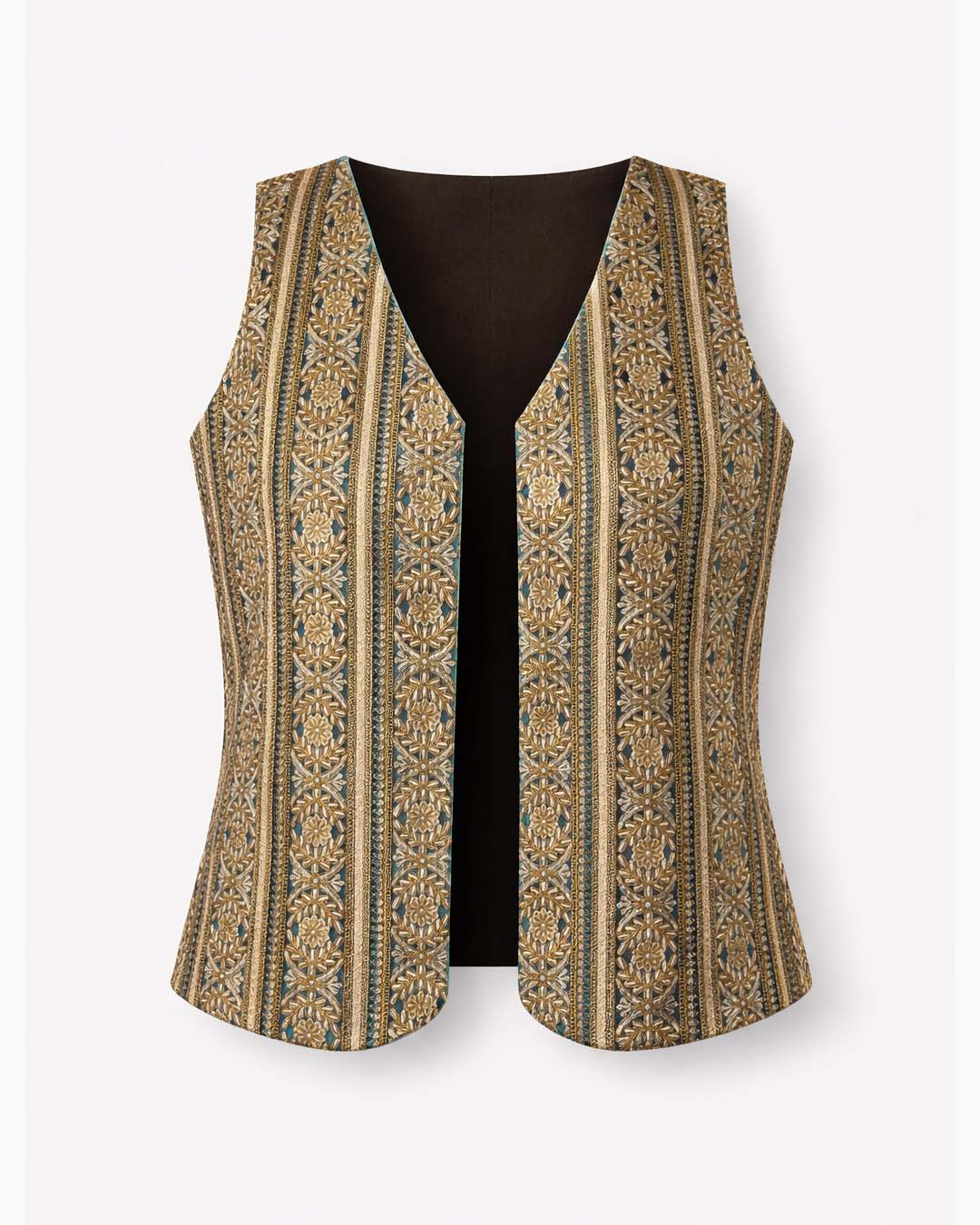 Antique Teal and Black Gota Open Waistcoat