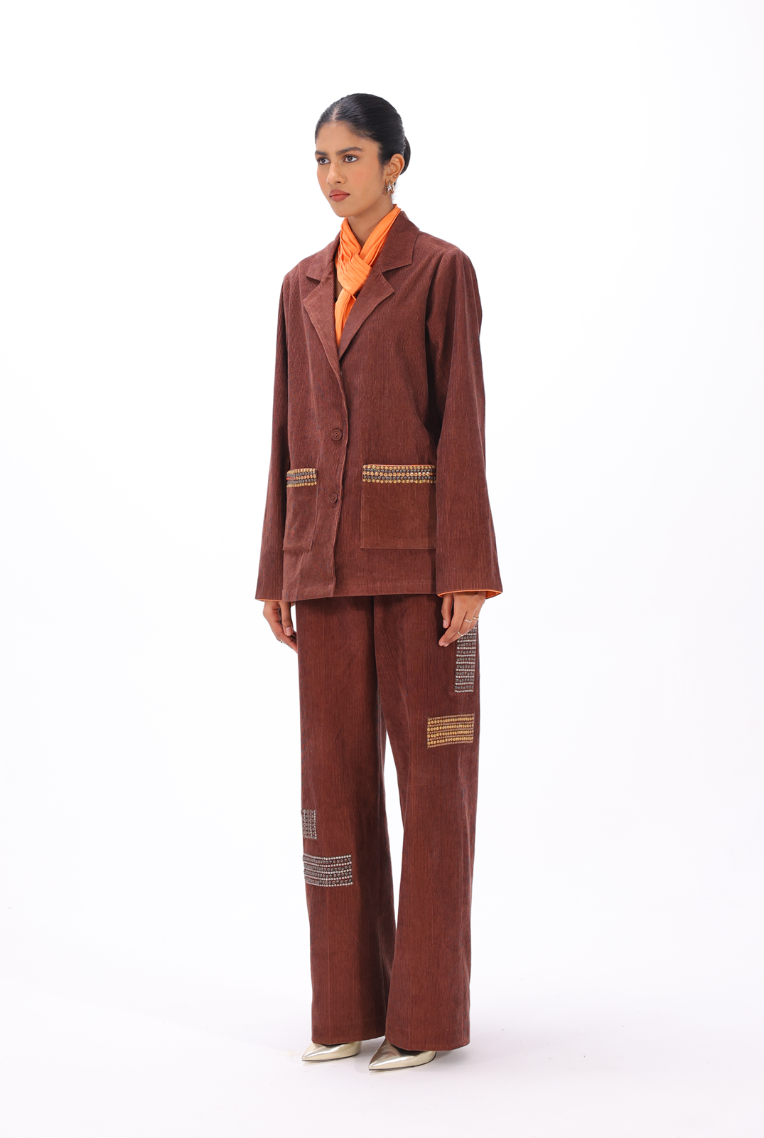 Brown Aari Blazer Co-ord Set