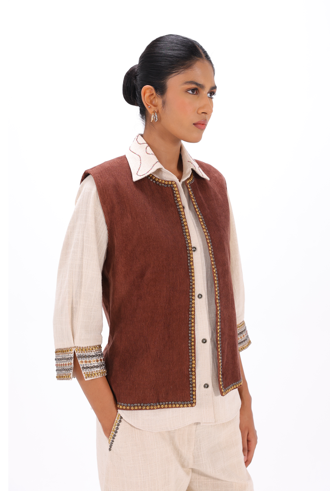 Brown Aari Open Waistcoat