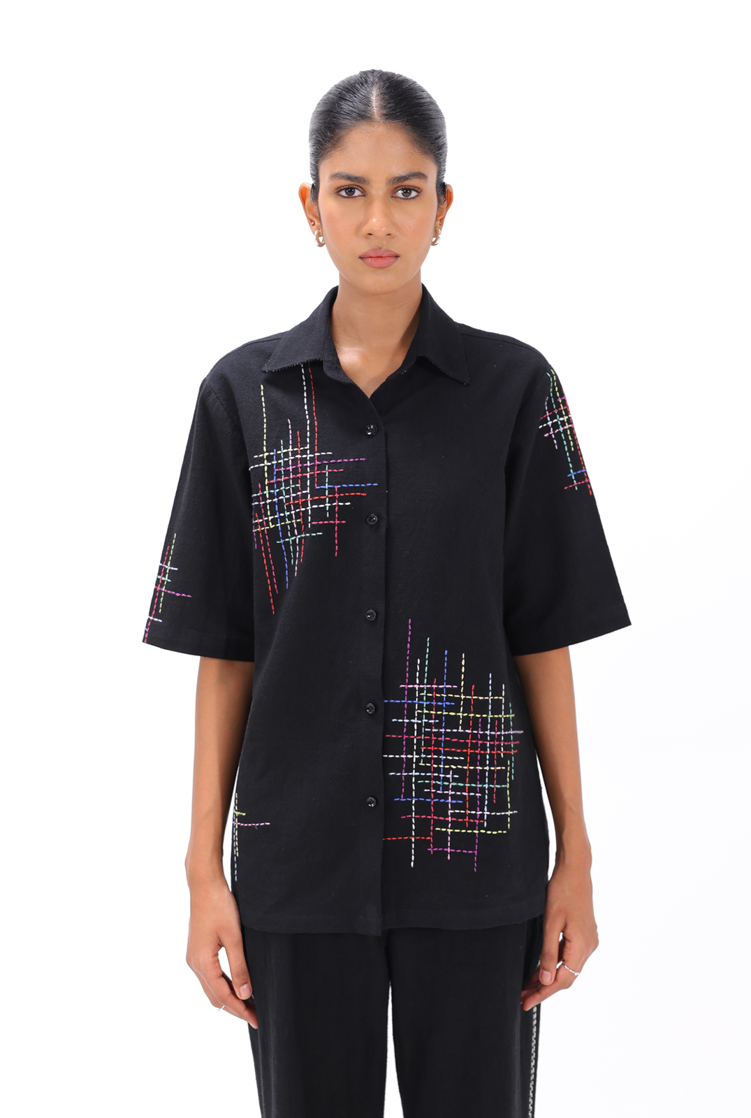 Black Kantha Boxy-Fit Shirt