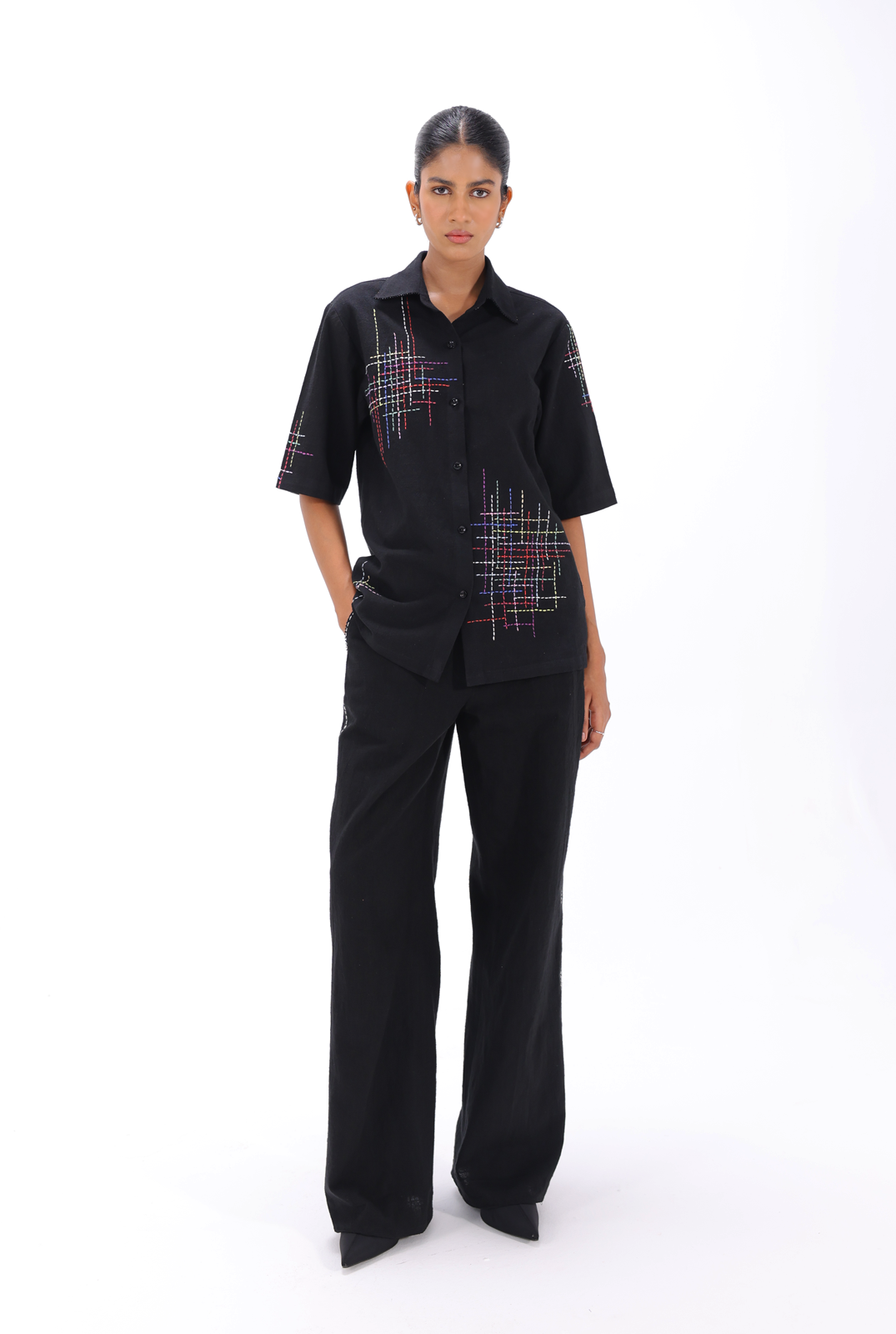 Black Kantha Boxy-Fit Shirt