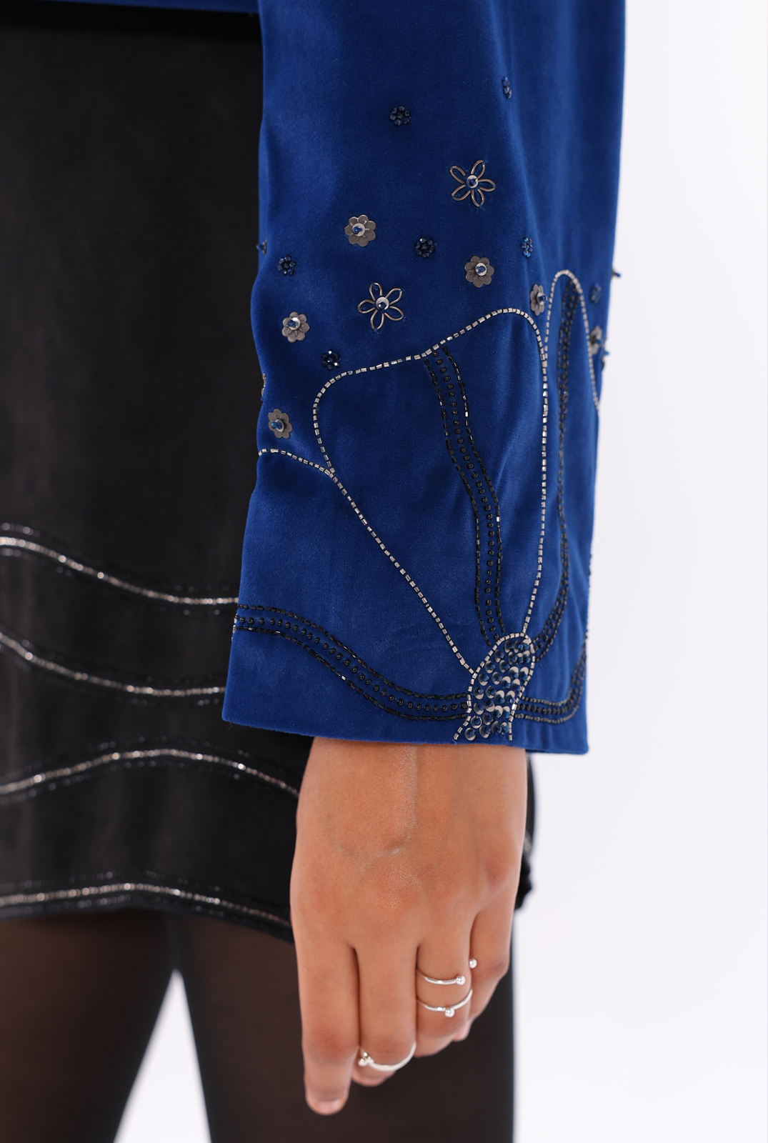 Little Black Aari Dress with Blue Zardozi Jacket Co-ord Set