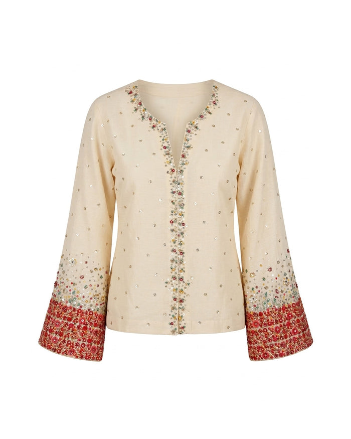 Off-white Chanderi Floral Top