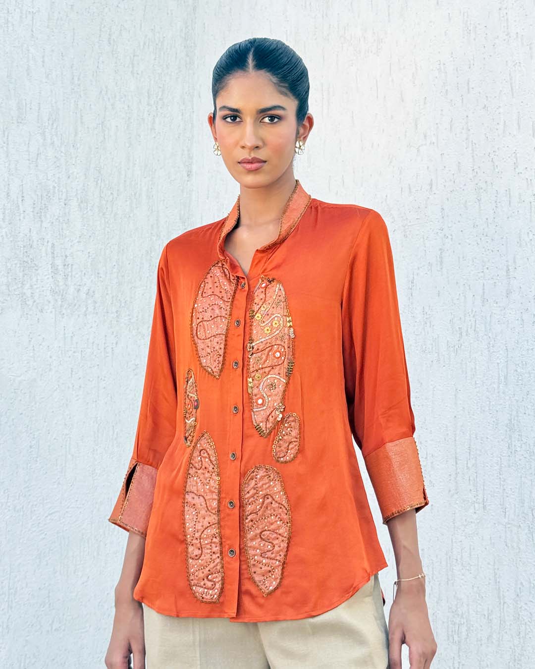 Bhumi Burnt Orange Applique Shirt