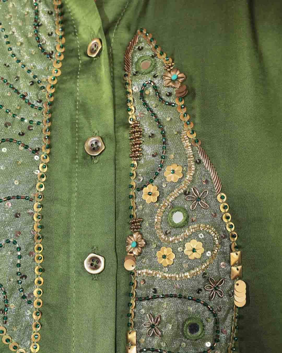 Bhumi Olive Green Applique Co-ord Set