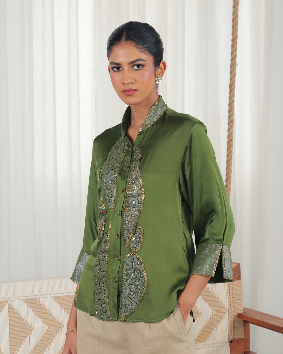 Bhumi Olive Green Applique Co-ord Set
