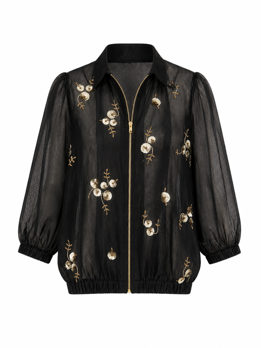 Black Chanderi Bomber Jacket