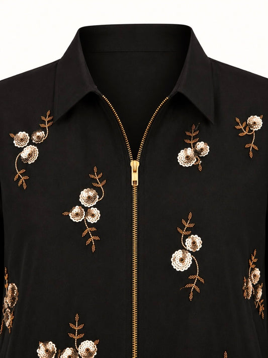 Black Chanderi Bomber Jacket