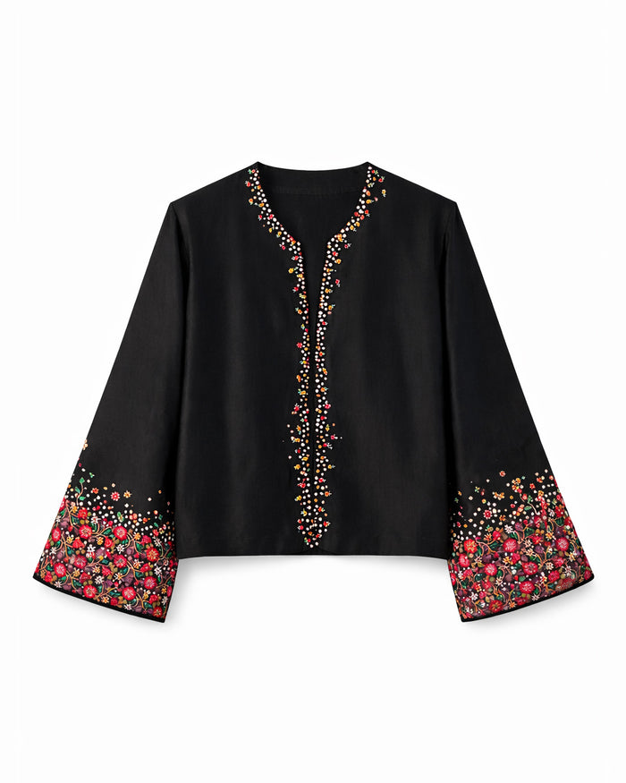 Black Chanderi Floral Top