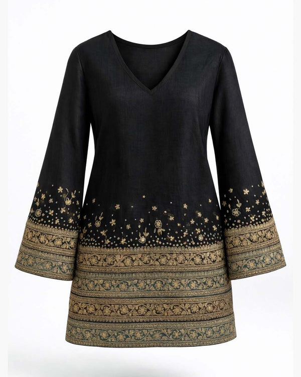 Black Chanderi Bell-Sleeve Gota Dress
