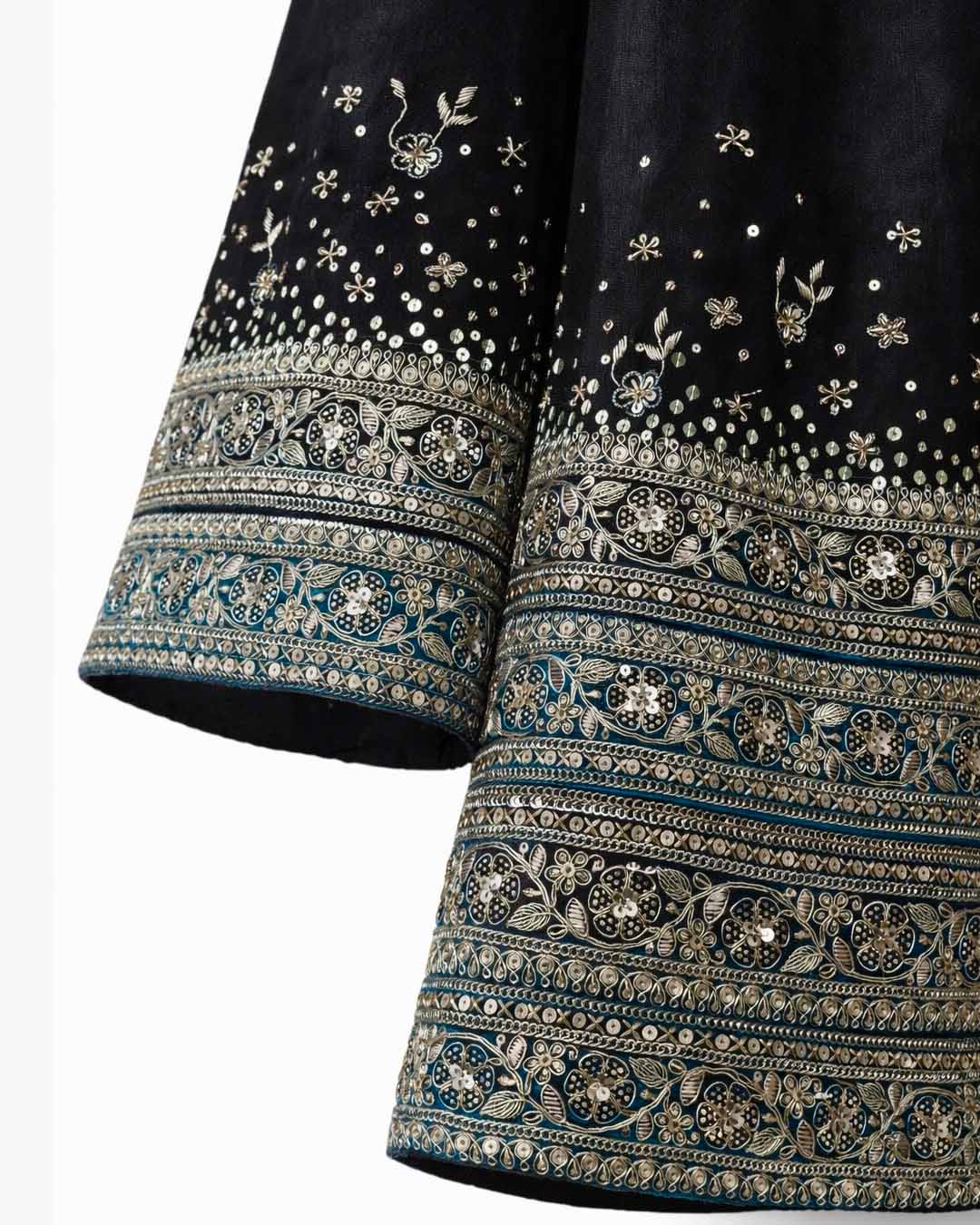 Black Chanderi Bell-Sleeve Gota Dress