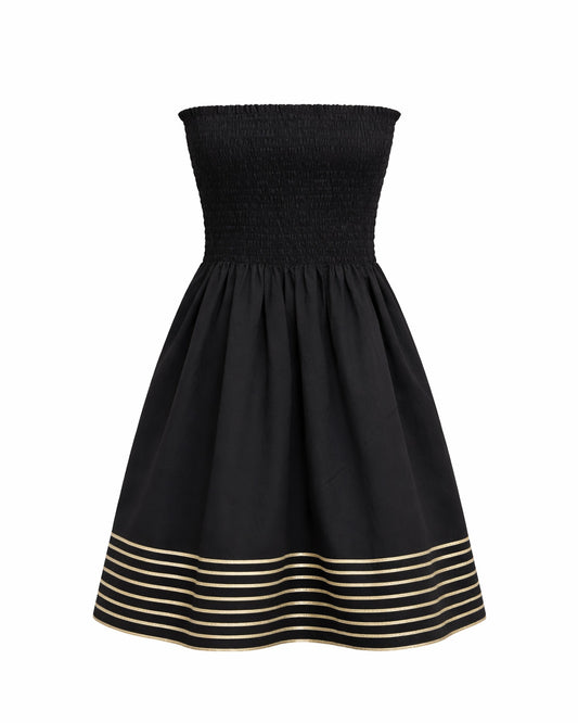 Black Cotton Smocked Gota Dress