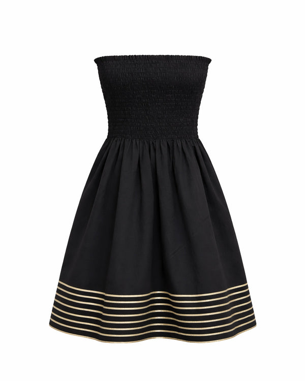 Black Cotton Smocked Gota Dress