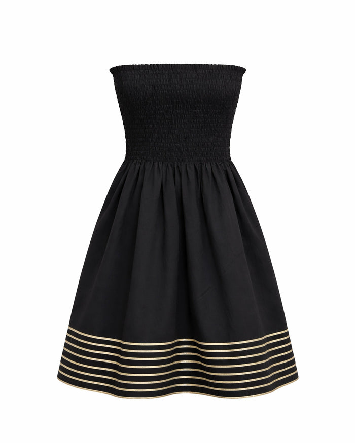 Black Cotton Smocked Gota Dress