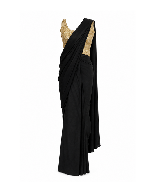 Black Pre Draped Saree