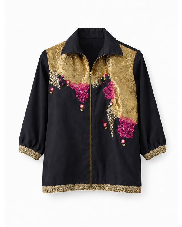 Black Embroidered Cotton Shacket