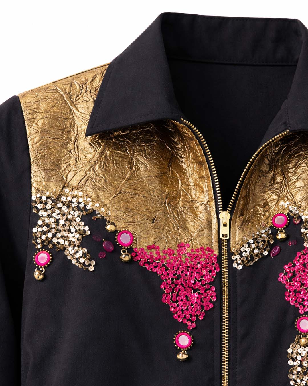 Black Embroidered Cotton Shacket