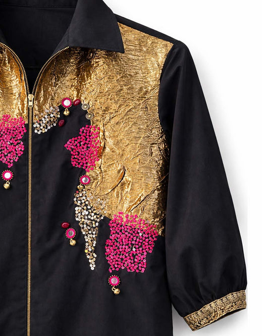 Black Embroidered Cotton Shacket