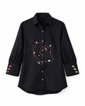 Black Cotton Mirror Embroidered Shirt