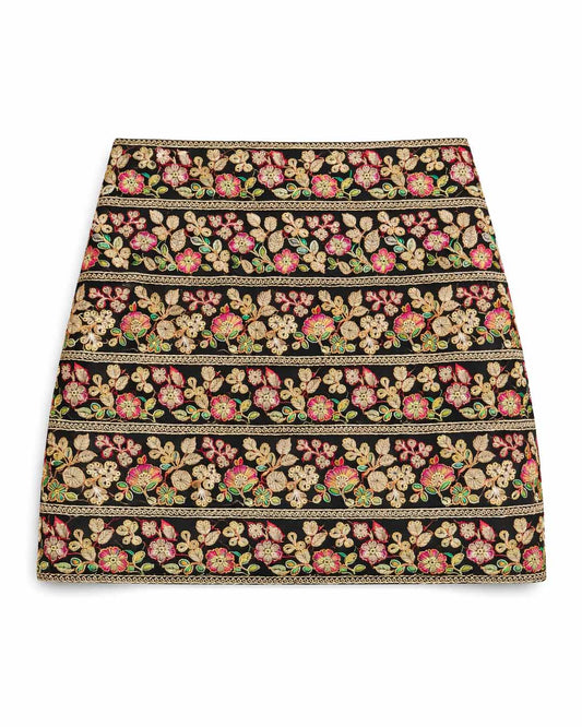 Black Floral Gota Skirt
