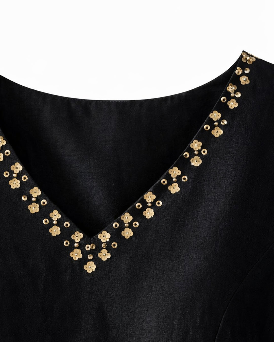 Black and Gold Bell-Sleeve Chanderi Dress