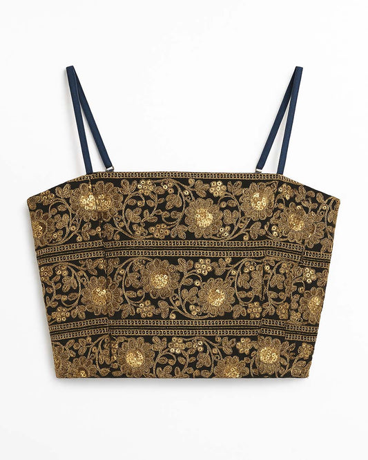 Black and Gold Gota Strap Top