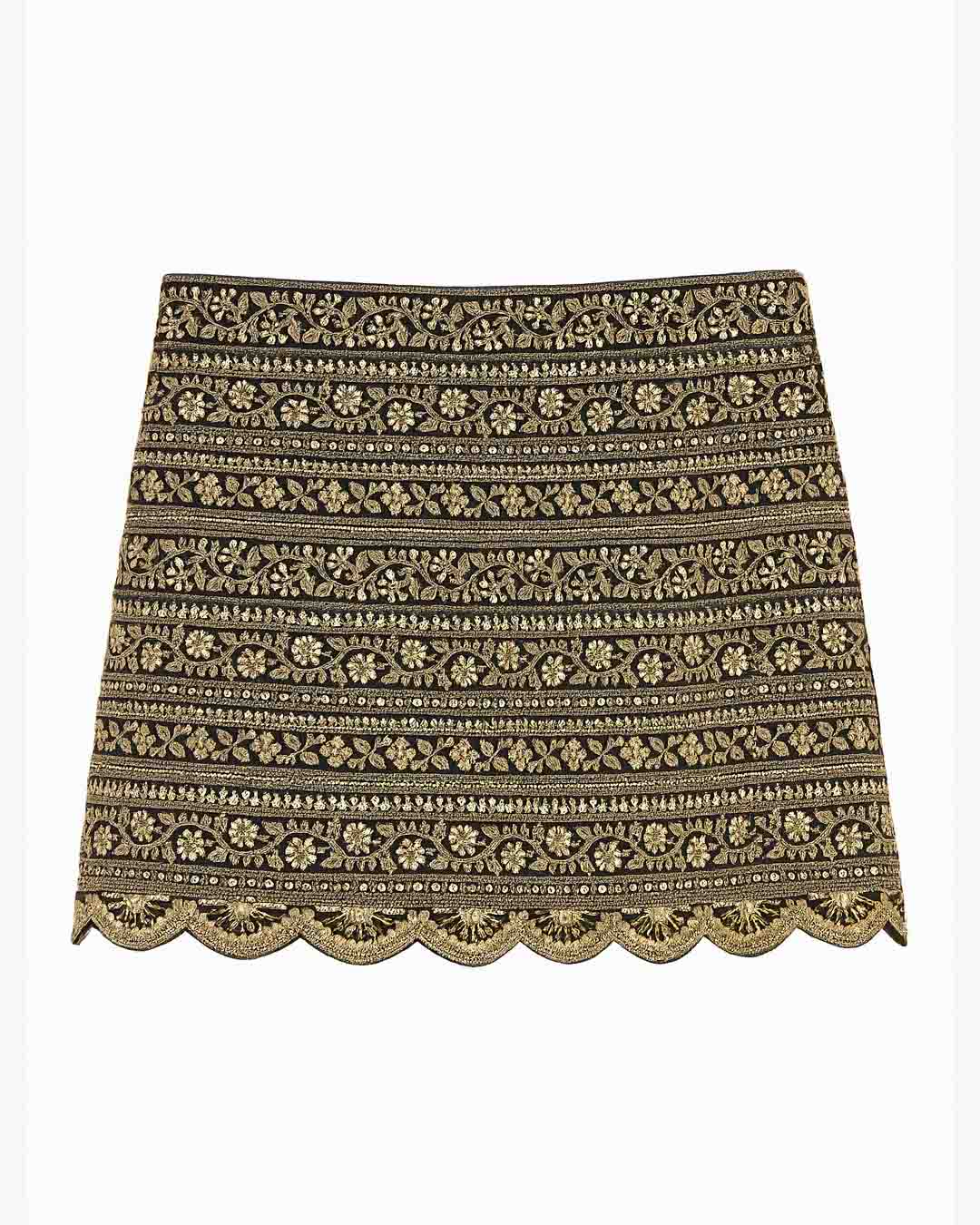 Black and Gold Scallop Gota Skirt
