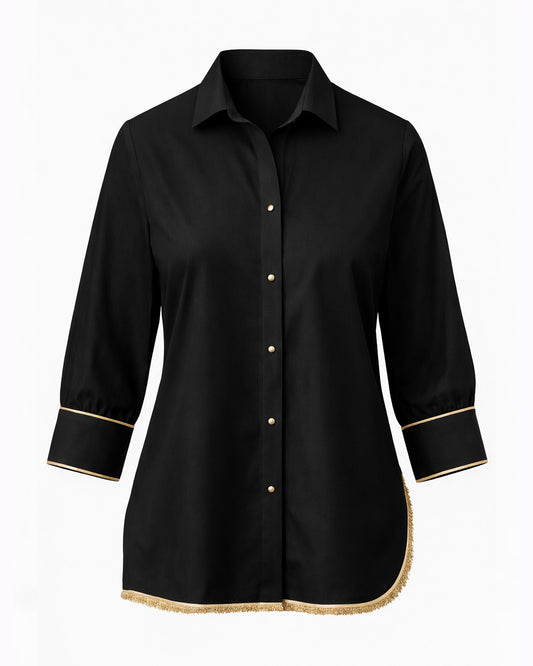 Crisp Black Asymmetrical Kinari Shirt