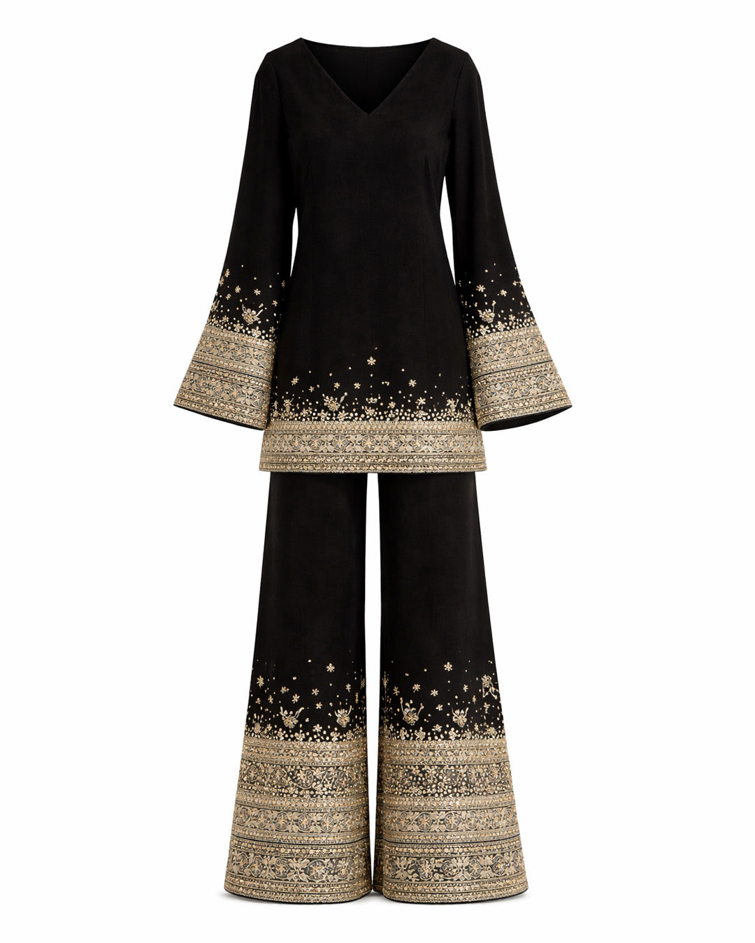 Black Suede Bell-sleeve Co-ord Set