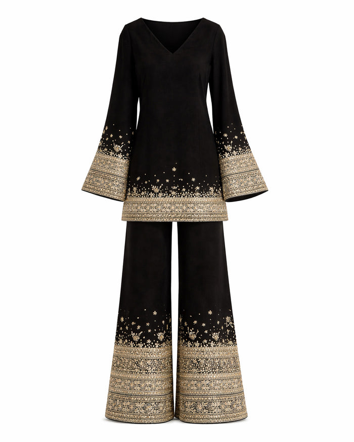 Black Suede Bell-sleeve Co-ord Set
