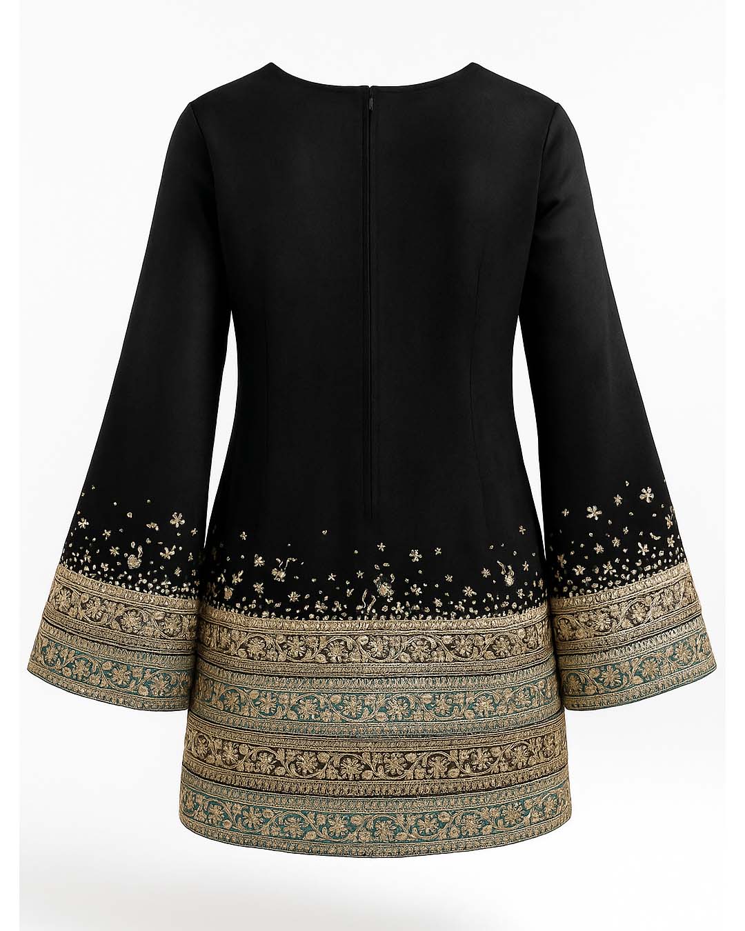 Black Suede Bell-sleeve Gota Dress