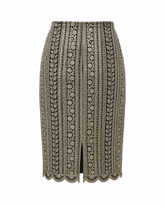 Black & Gold Scallop Midi Skirt