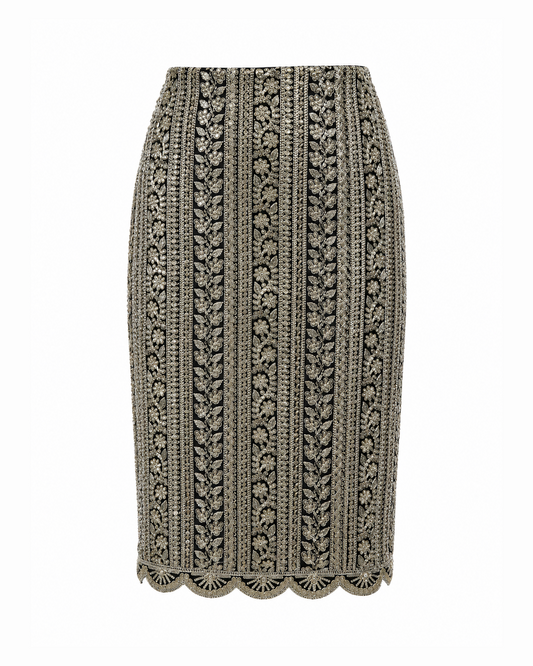 Black & Gold Scallop Midi Skirt