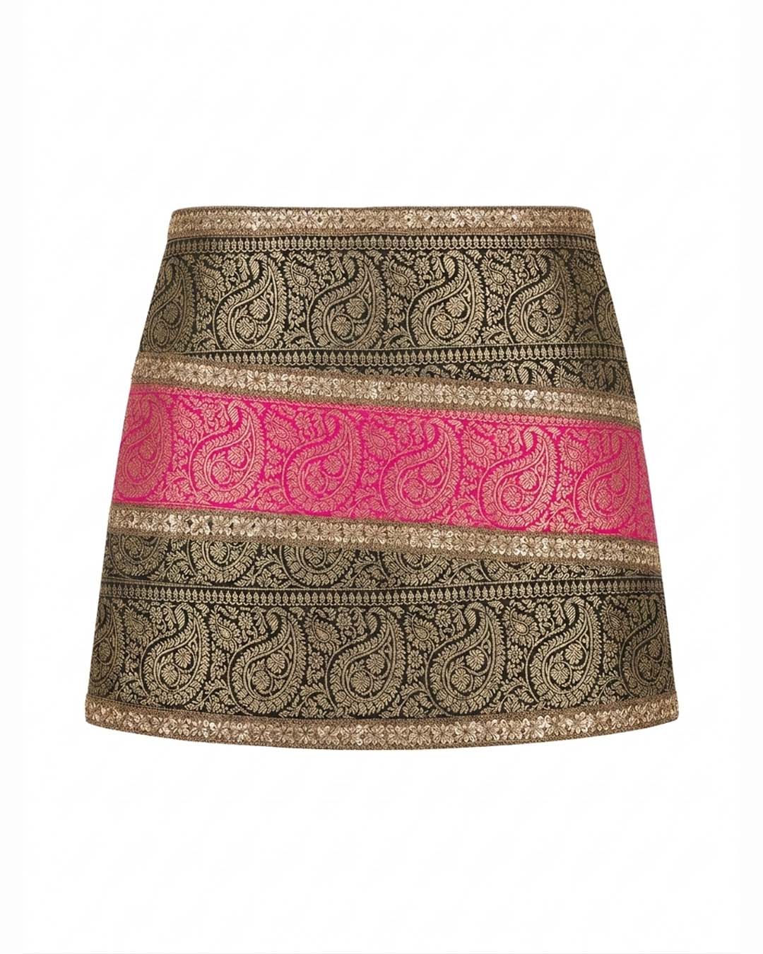 Black and Pink Brocade Gota Skirt