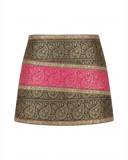 Black and Pink Brocade Gota Skirt