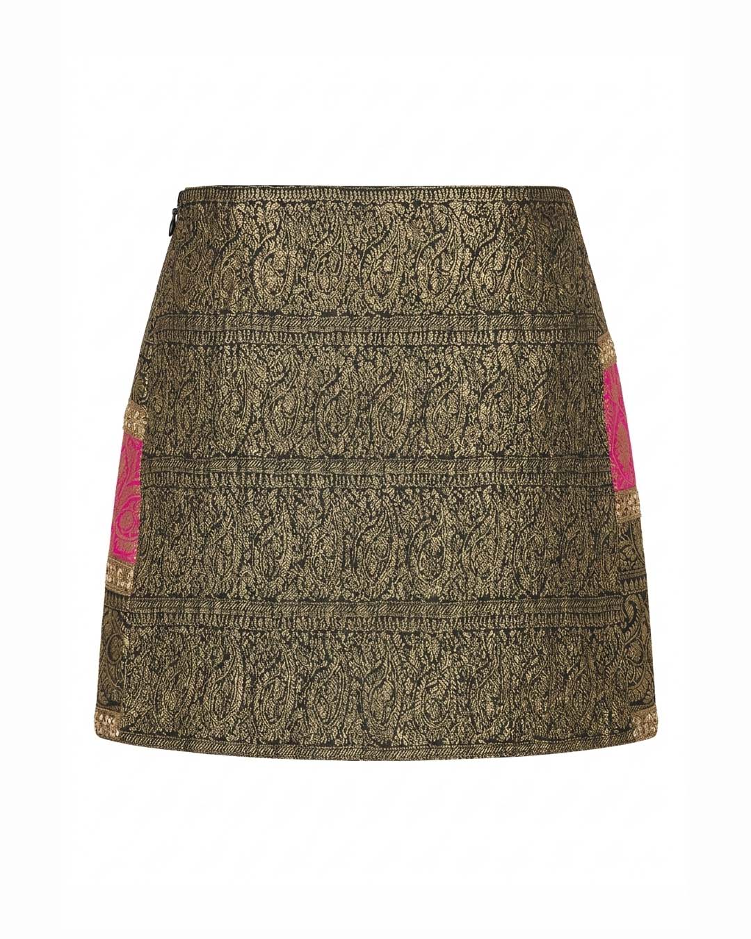 Black and Pink Brocade Gota Skirt