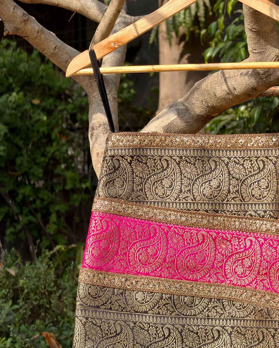 Black and Pink Brocade Gota Skirt