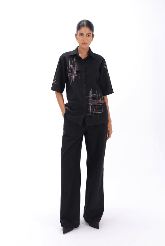 Black Kantha Co-ord Set - AMBR INDIA - #tag1# - #tag2# - #tag3# - #tag4#