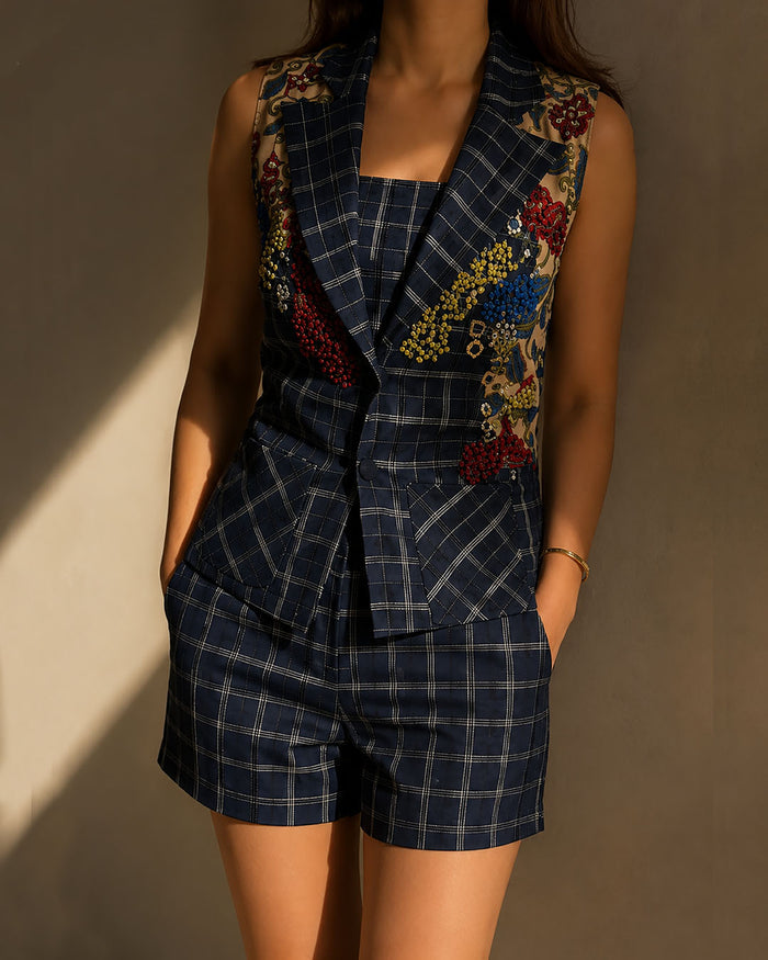 Blue Checks Georgette Set