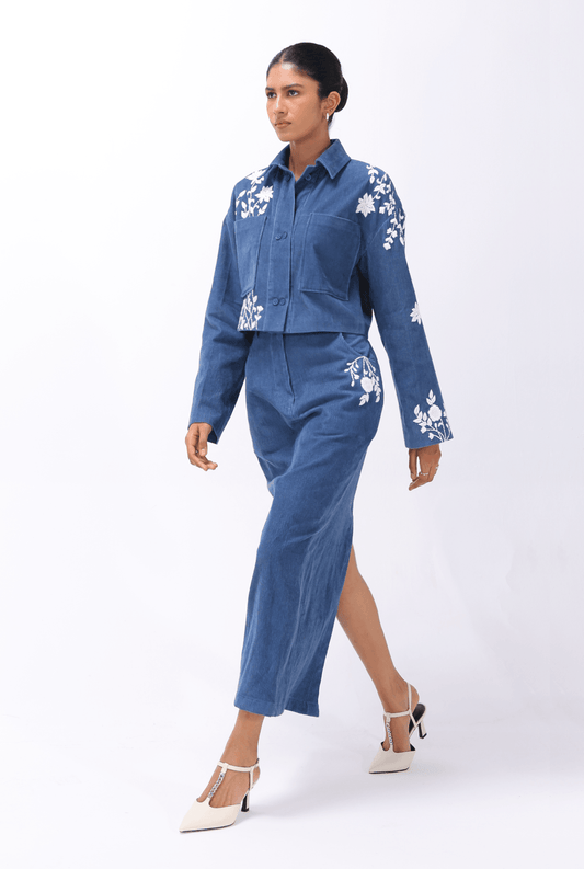 Blue Chikankari Co-ord Set - AMBR INDIA - #tag1# - #tag2# - #tag3# - #tag4#
