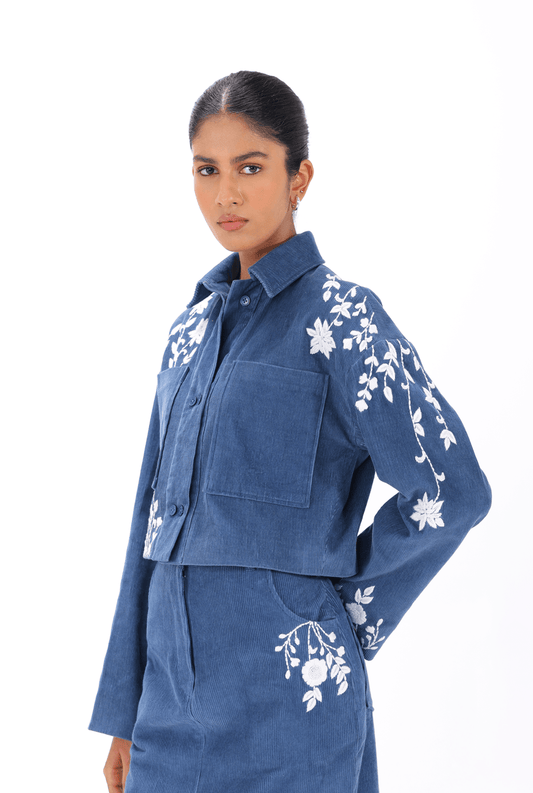 Blue Chikankari Jacket - AMBR INDIA - #tag1# - #tag2# - #tag3# - #tag4#