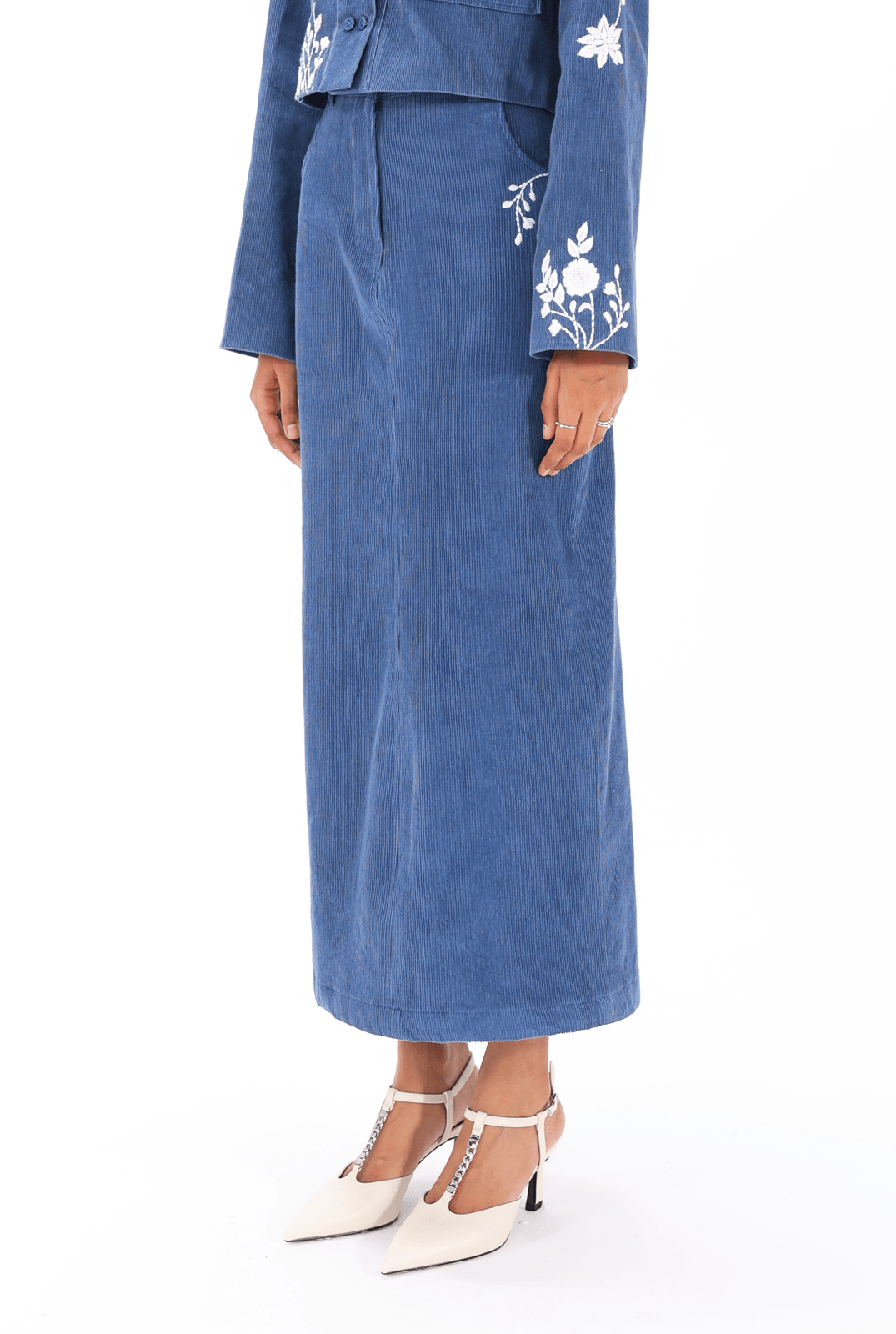 Blue Chikankari Skirt - AMBR INDIA - #tag1# - #tag2# - #tag3# - #tag4#