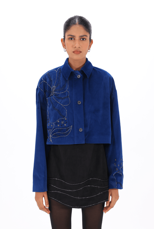 Blue Zardozi Jacket - AMBR INDIA - #tag1# - #tag2# - #tag3# - #tag4#