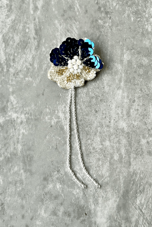 Blue and White Flower Brooch - AMBR INDIA - #tag1# - #tag2# - #tag3# - #tag4#