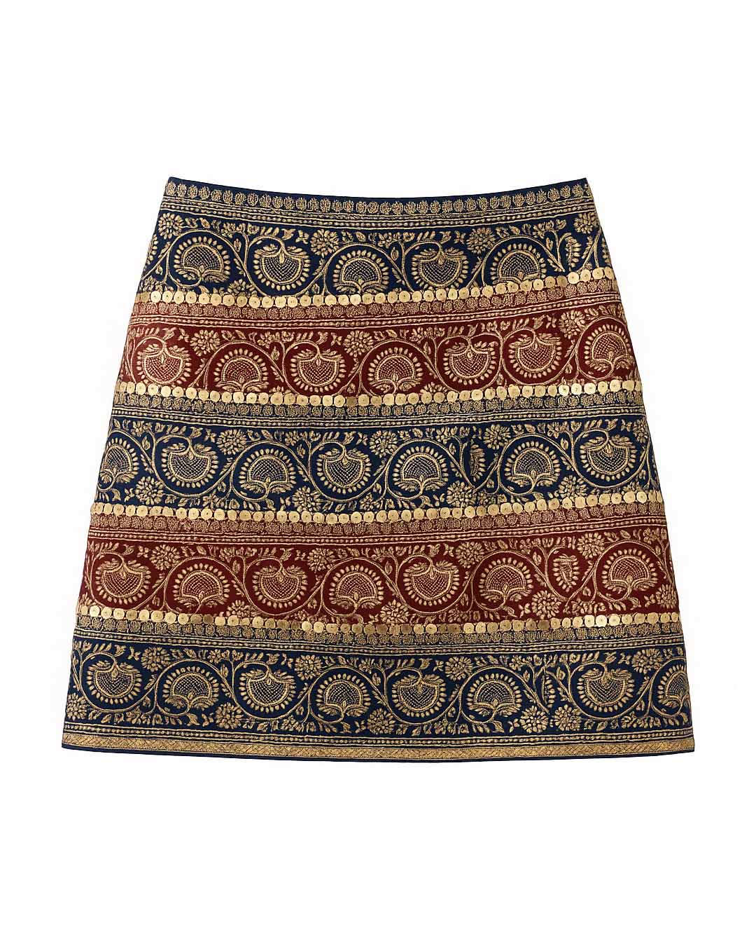 Red and Blue Brocade Gota Skirt