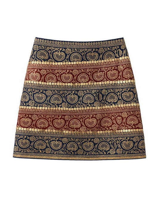 Red and Blue Brocade Gota Skirt