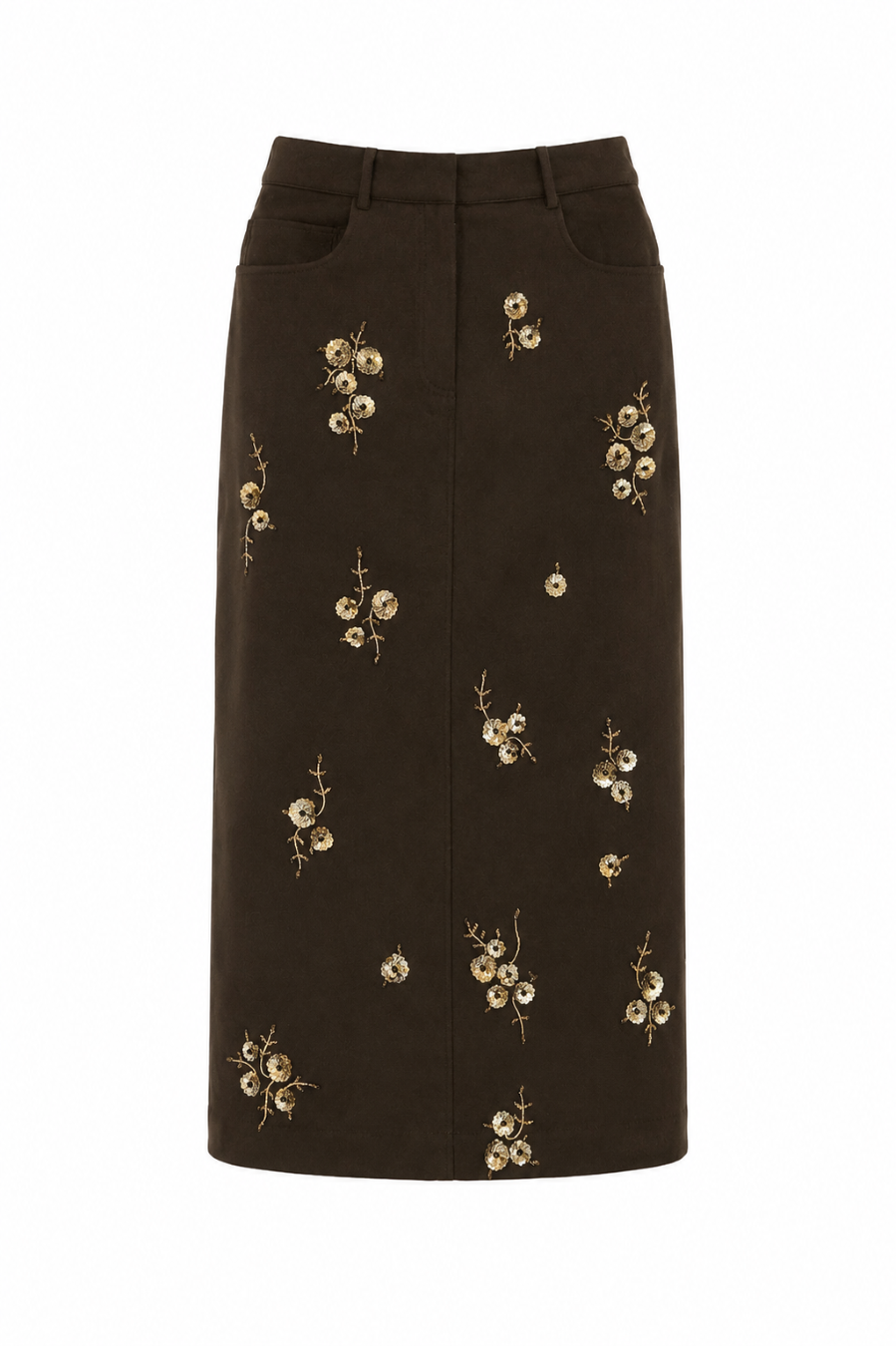 Brown Floral Suede Skirt