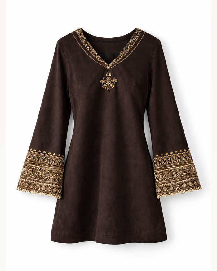 Brown Suede Gota Dress